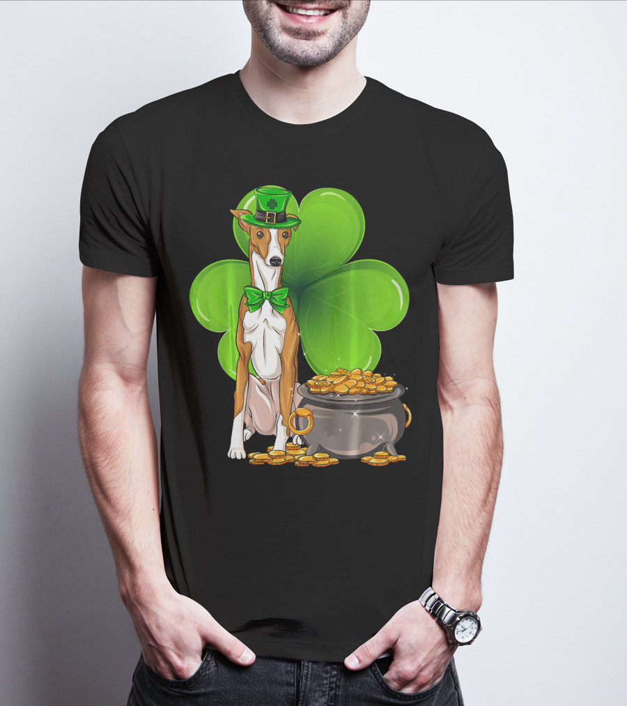 Whippet Leprechaun Dog With Shamrock And Pot Of Gold St Patricks Day T-Shirt