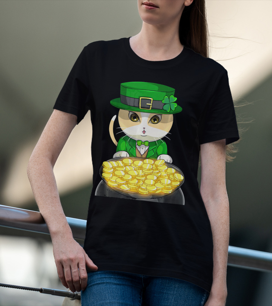Exotic Cat Leprechaun With Pot Of Gold Funny Cat Lover T-Shirt