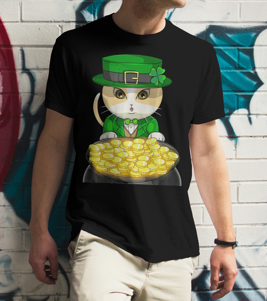 Exotic Cat Leprechaun With Pot Of Gold Funny Cat Lover T-Shirt