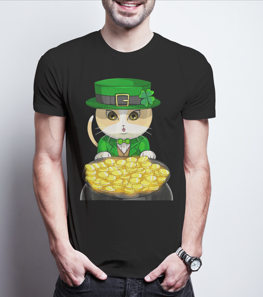 Exotic Cat Leprechaun With Pot Of Gold Funny Cat Lover T-Shirt