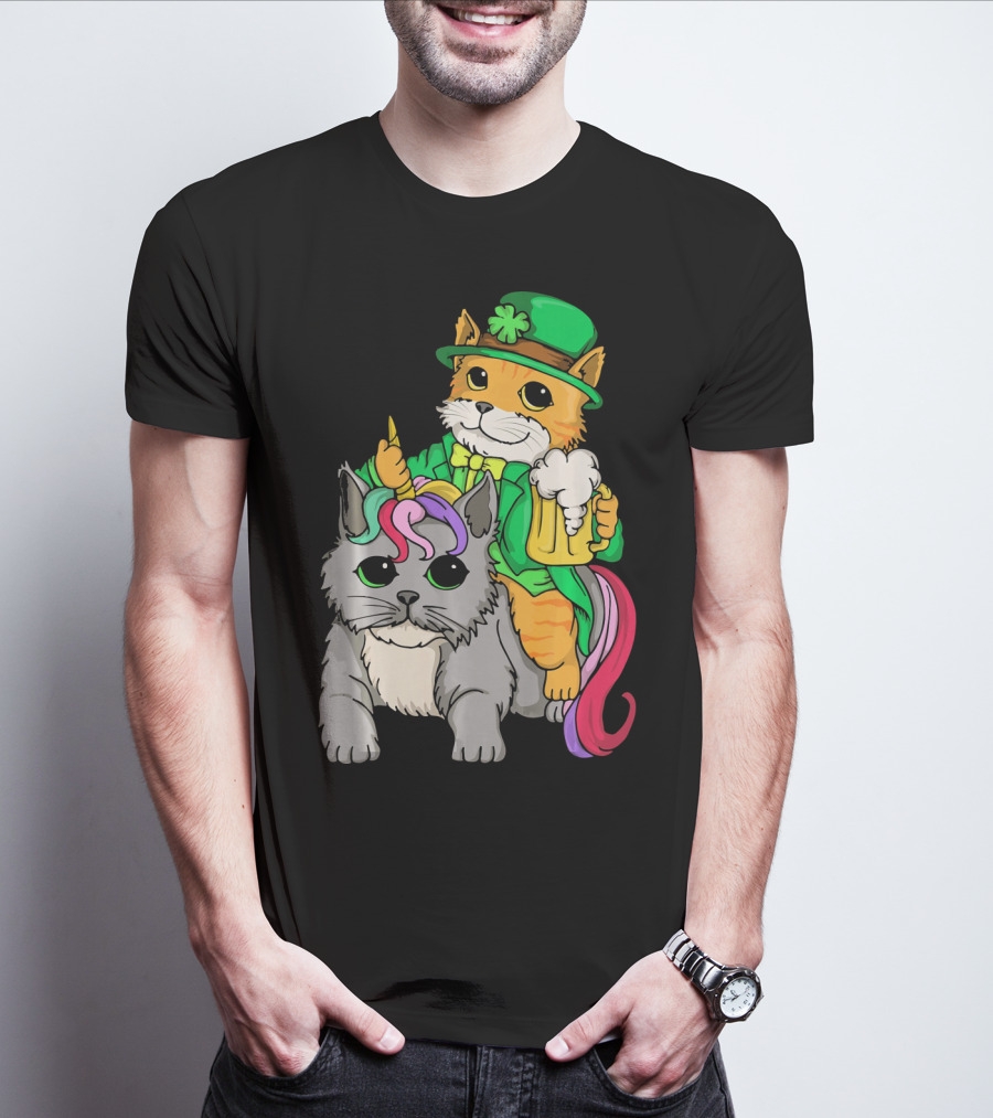 St Patricks Day Caticorn Cat Unicor Shamrock Beer Mug T-Shirt