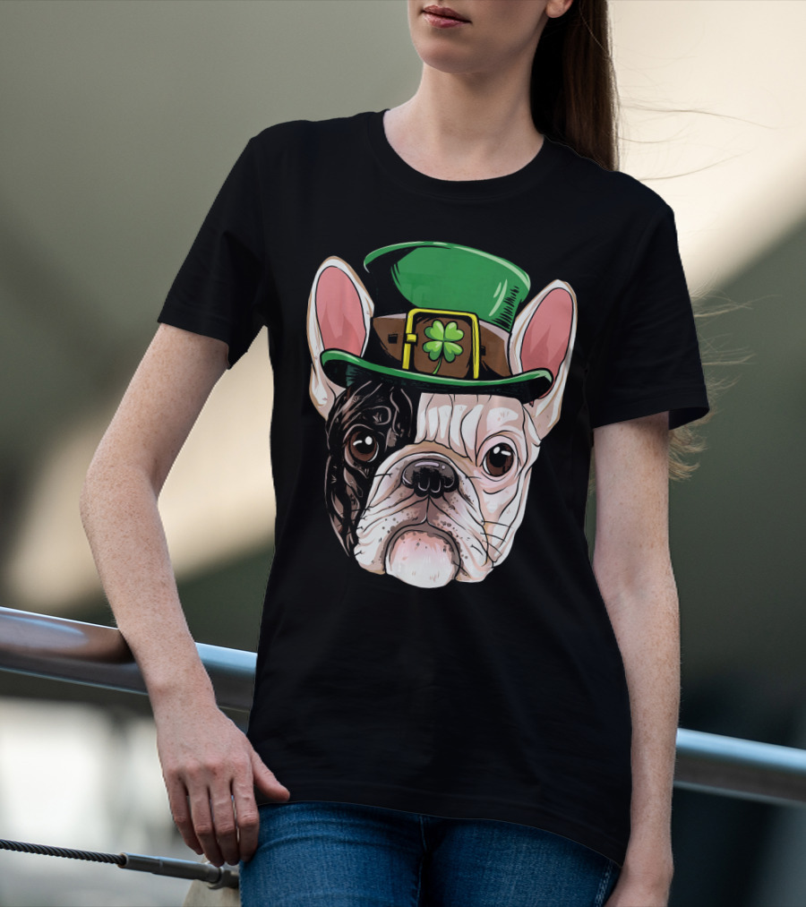 French Bulldog Leprechaun Hat St Pat Clover T-Shirt