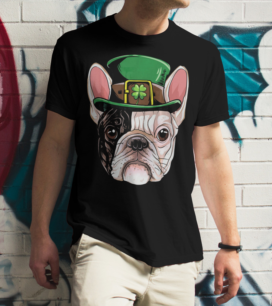 French Bulldog Leprechaun Hat St Pat Clover T-Shirt