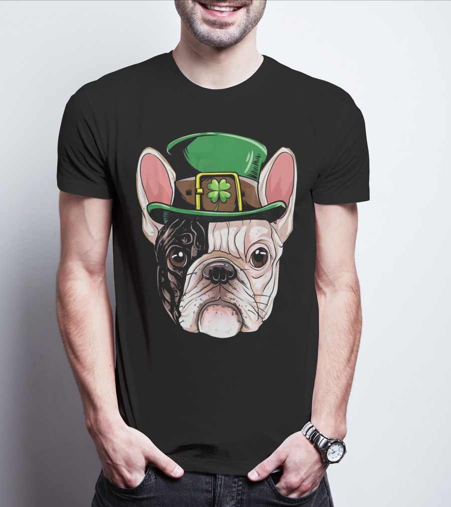 French Bulldog Leprechaun Hat St Pat Clover T-Shirt
