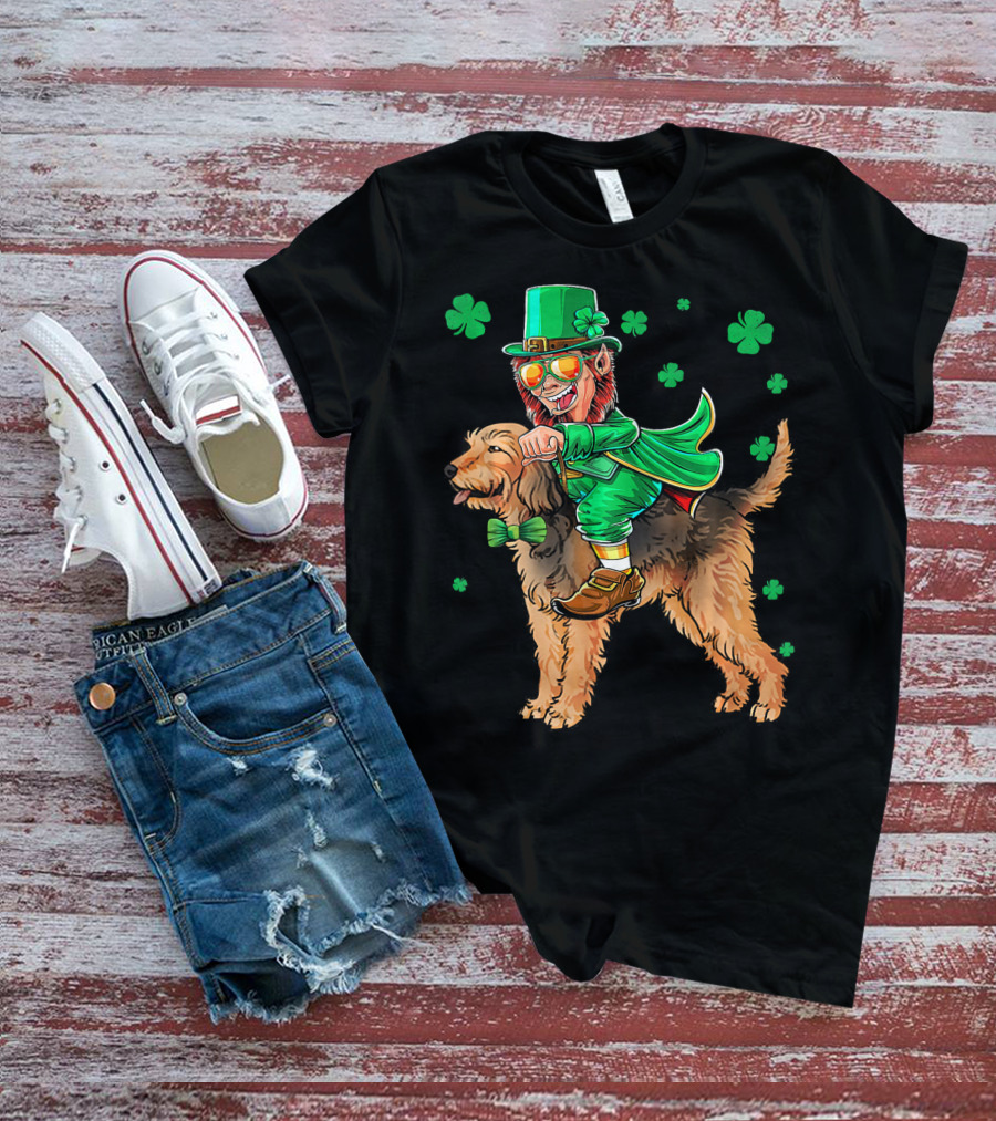 Leprechaun Riding Otterhound With Shamrocks St. Patri St. Patrick's Day T-Shirt