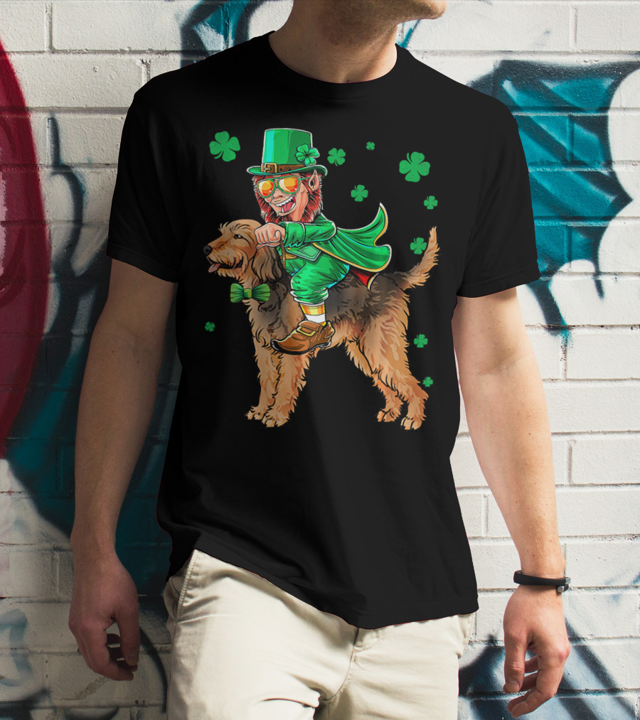 Leprechaun Riding Otterhound With Shamrocks St. Patri St. Patrick's Day T-Shirt