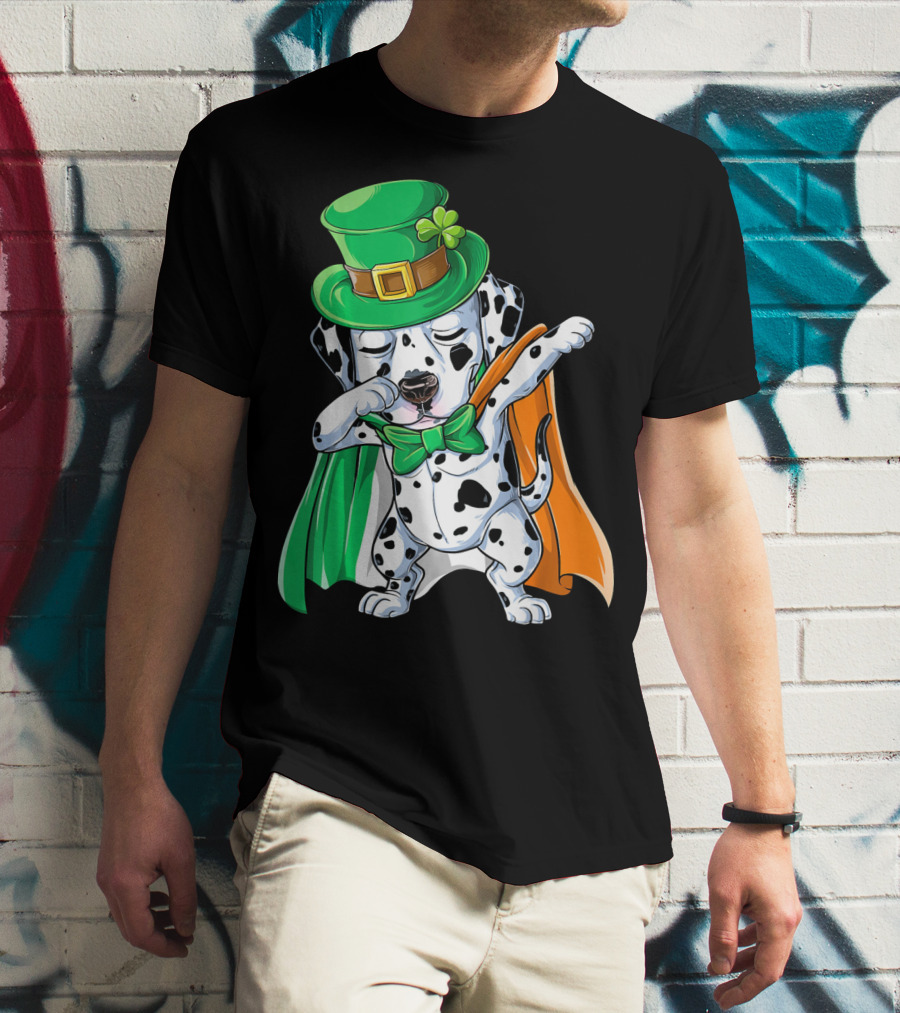 Saint Patrick's Day Dabbing Dalmatian In Green Hat And Irish Colors T-Shirt