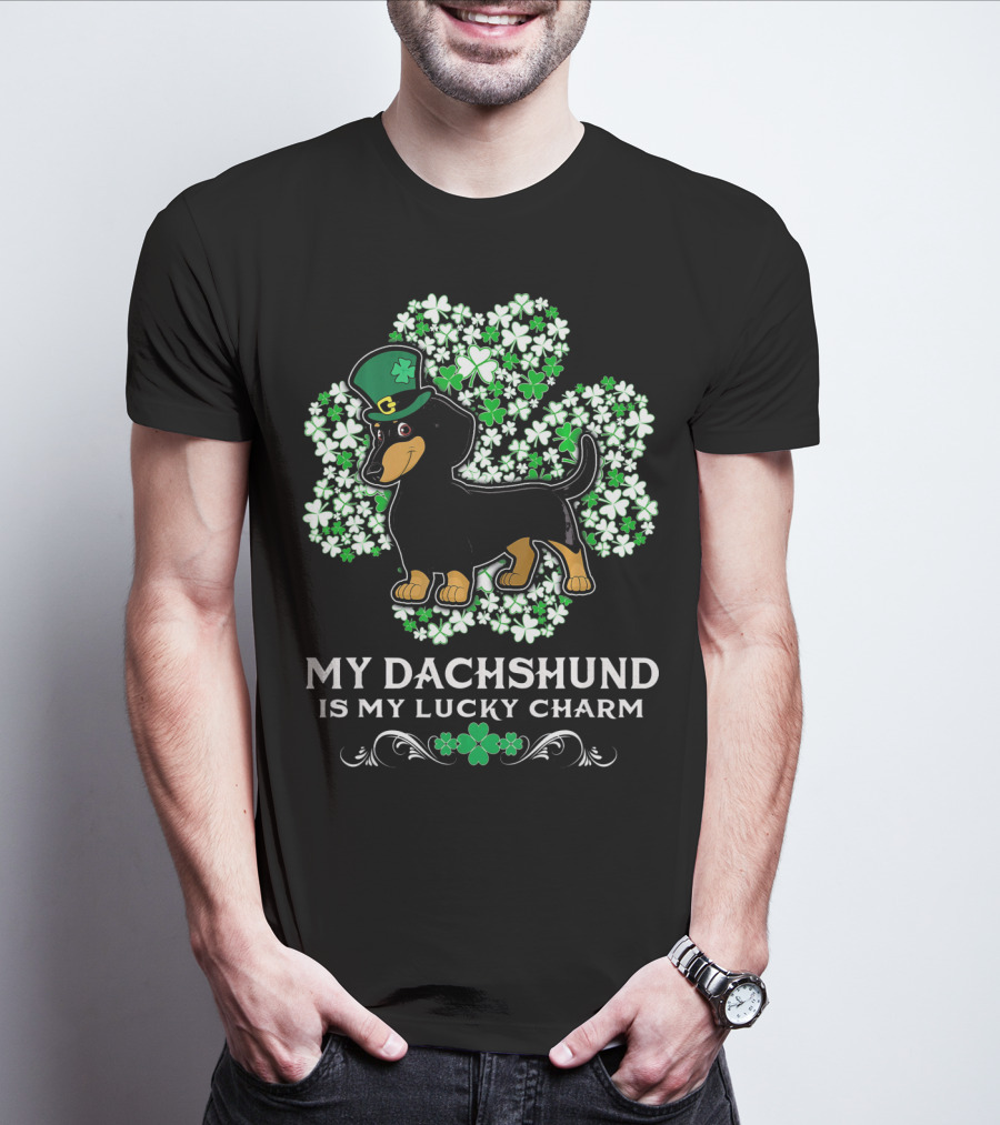 My Dachshund Is My Lucky Charm St. Patrick's Day Clover Hat Dog T-Shirt
