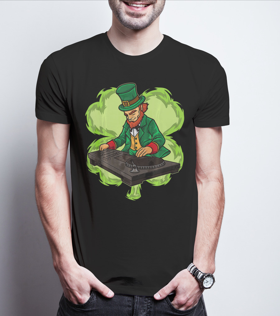 DJ Leprechaun Irish Luck Live On Stage With Turntable Shamrock T-Shirt