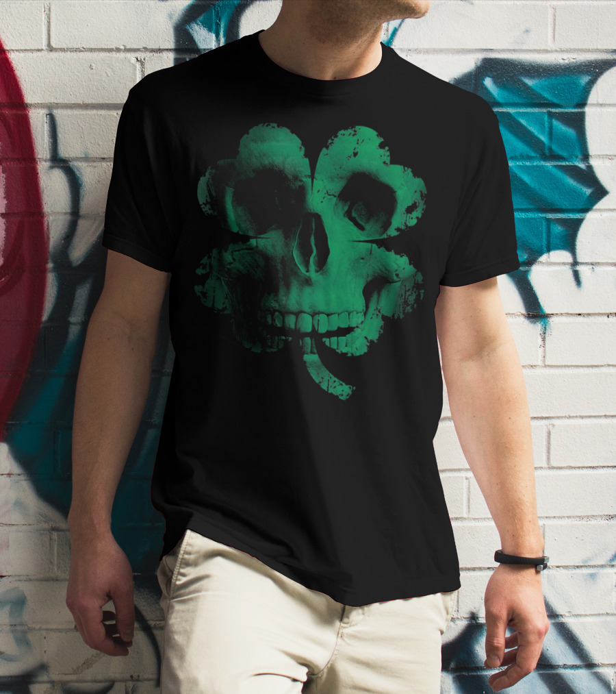 Shamrock Skull Irish Clover Skeleton T-Shirt