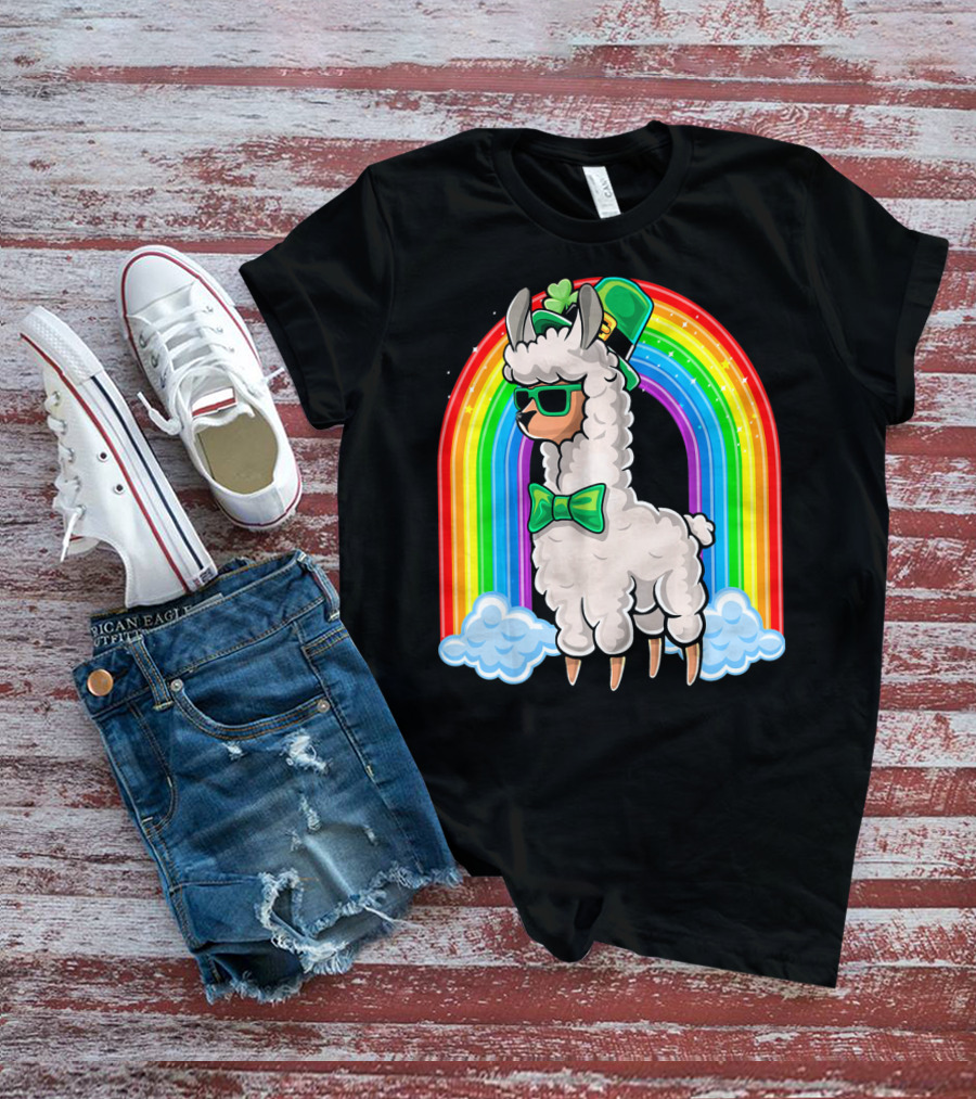 St. Patricks Day Llama Leprechaun Rainbow Shamrock T-Shirt