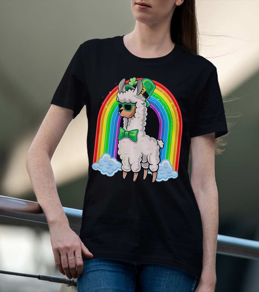 St. Patricks Day Llama Leprechaun Rainbow Shamrock T-Shirt