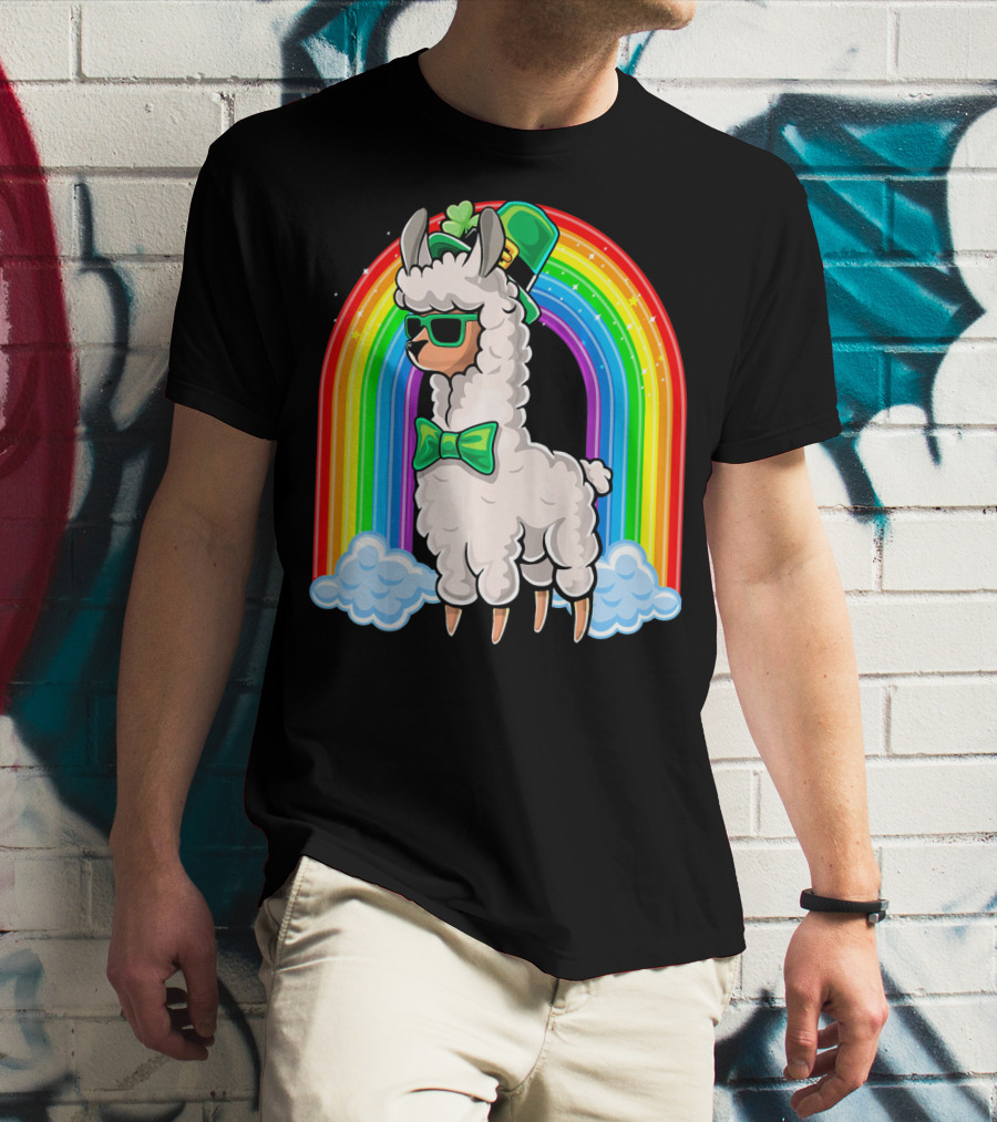 St. Patricks Day Llama Leprechaun Rainbow Shamrock T-Shirt