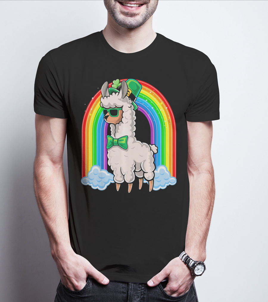 St. Patricks Day Llama Leprechaun Rainbow Shamrock T-Shirt