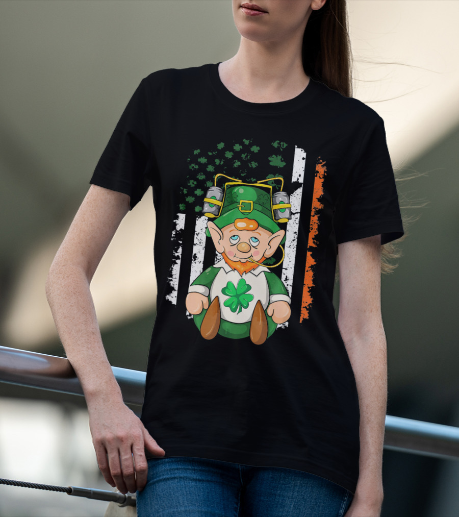 Irish American Flag Leprechaun St. Patrick's Day Clover T-Shirt