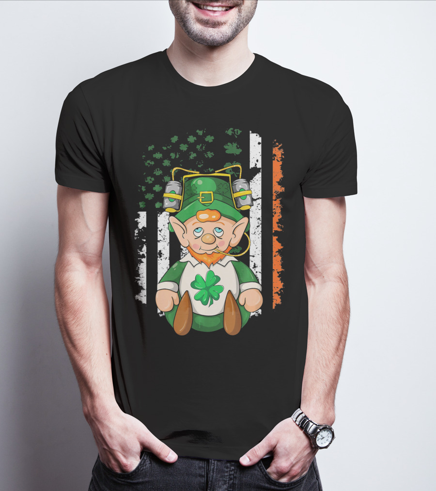 Irish American Flag Leprechaun St. Patrick's Day Clover T-Shirt