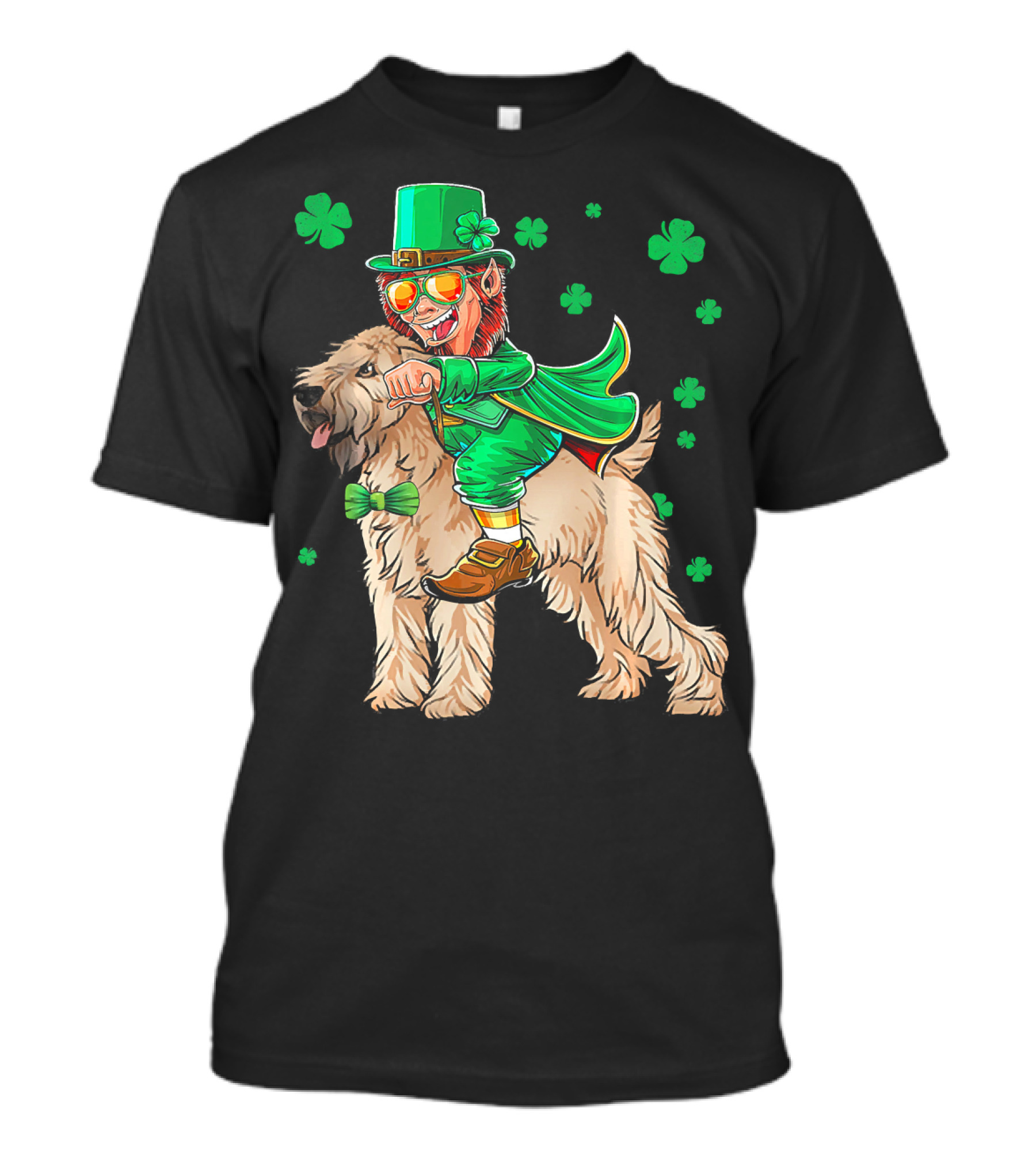Leprechaun Riding Soft Coated Wheaten Terrier With Shamrocks T-Shirt