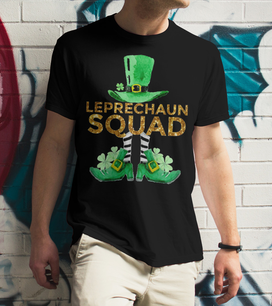 St Patricks Day Leprechaun Squad Gold Green Hat And Shoes T-Shirt