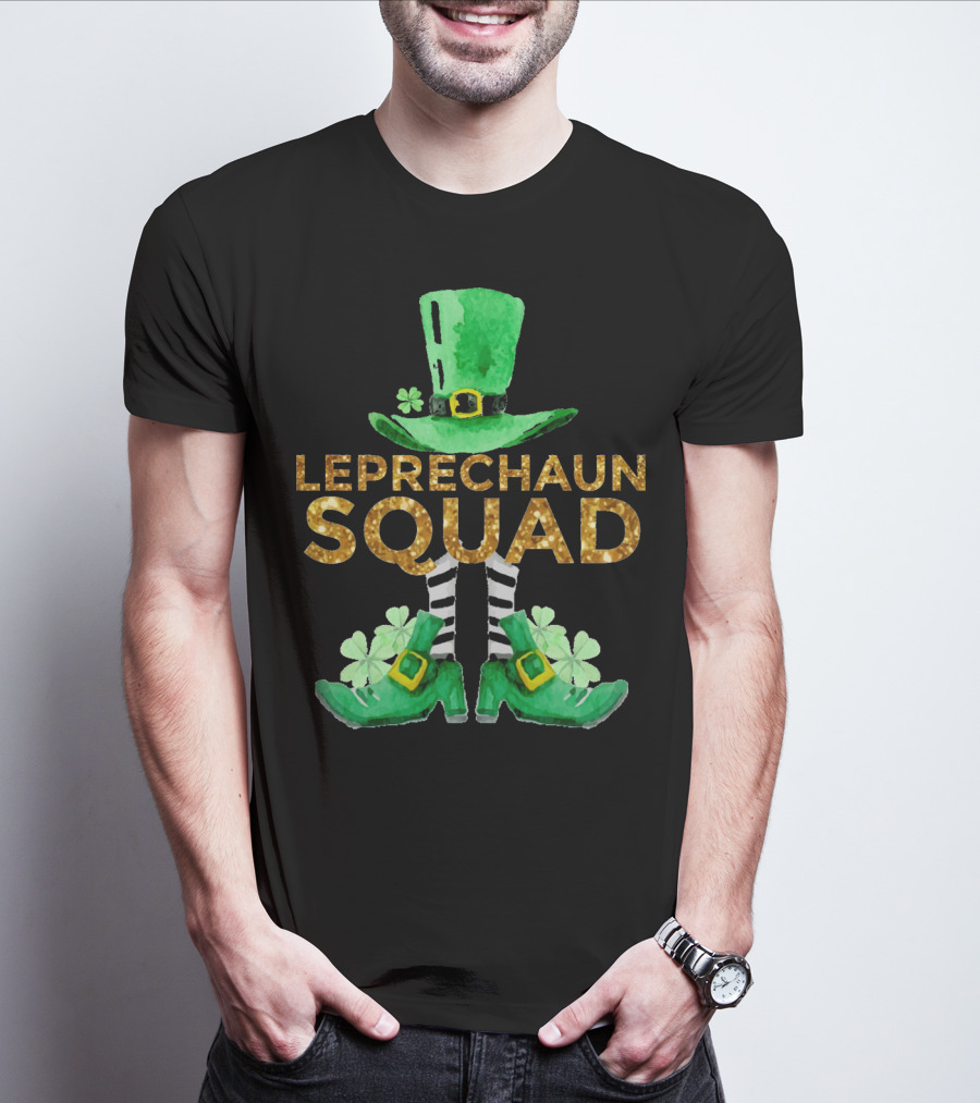 St Patricks Day Leprechaun Squad Gold Green Hat And Shoes T-Shirt