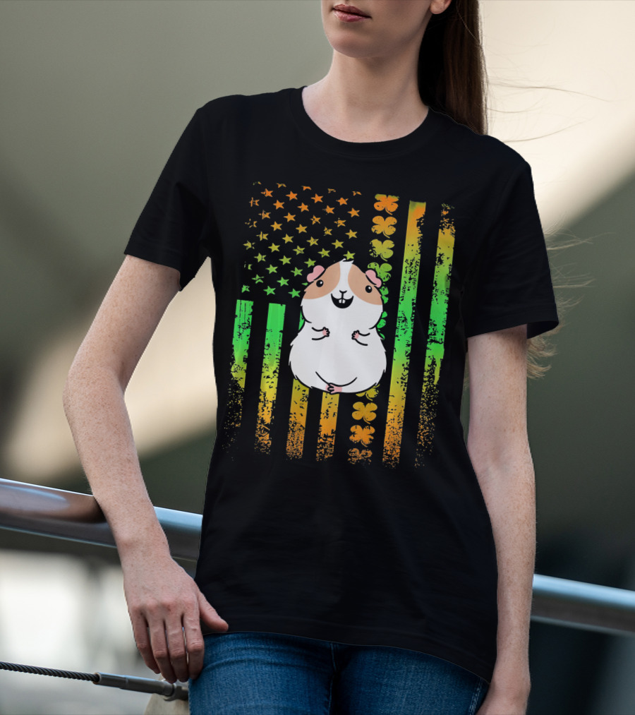 Guinea Pig American Flag Clover Theme Patriotic T-Shirt