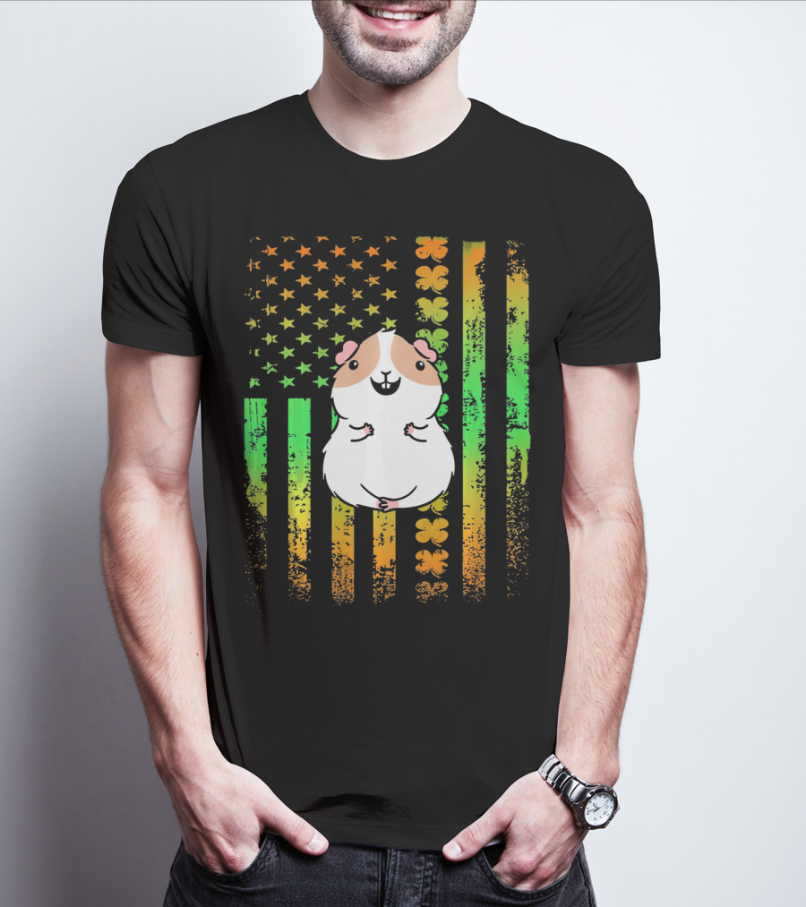 Guinea Pig American Flag Clover Theme Patriotic T-Shirt
