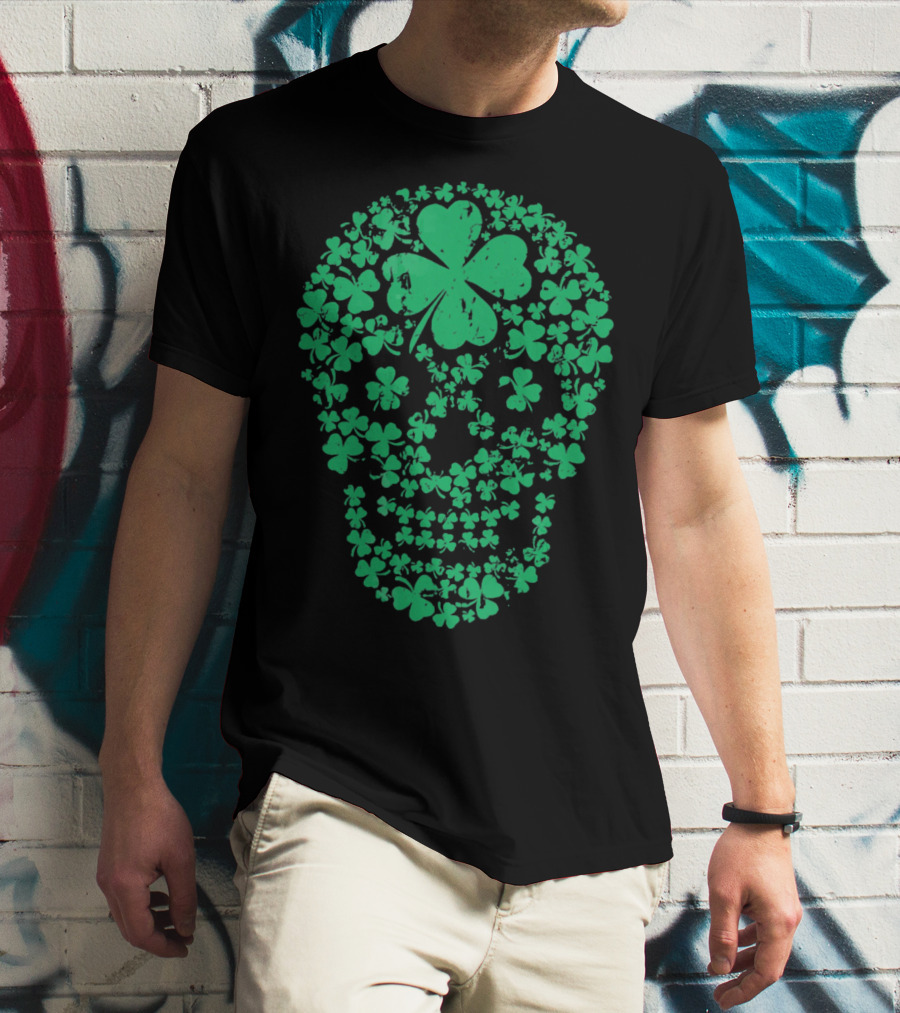 Shamrock Skull Clover Leaf Irish Luck T-Shirt