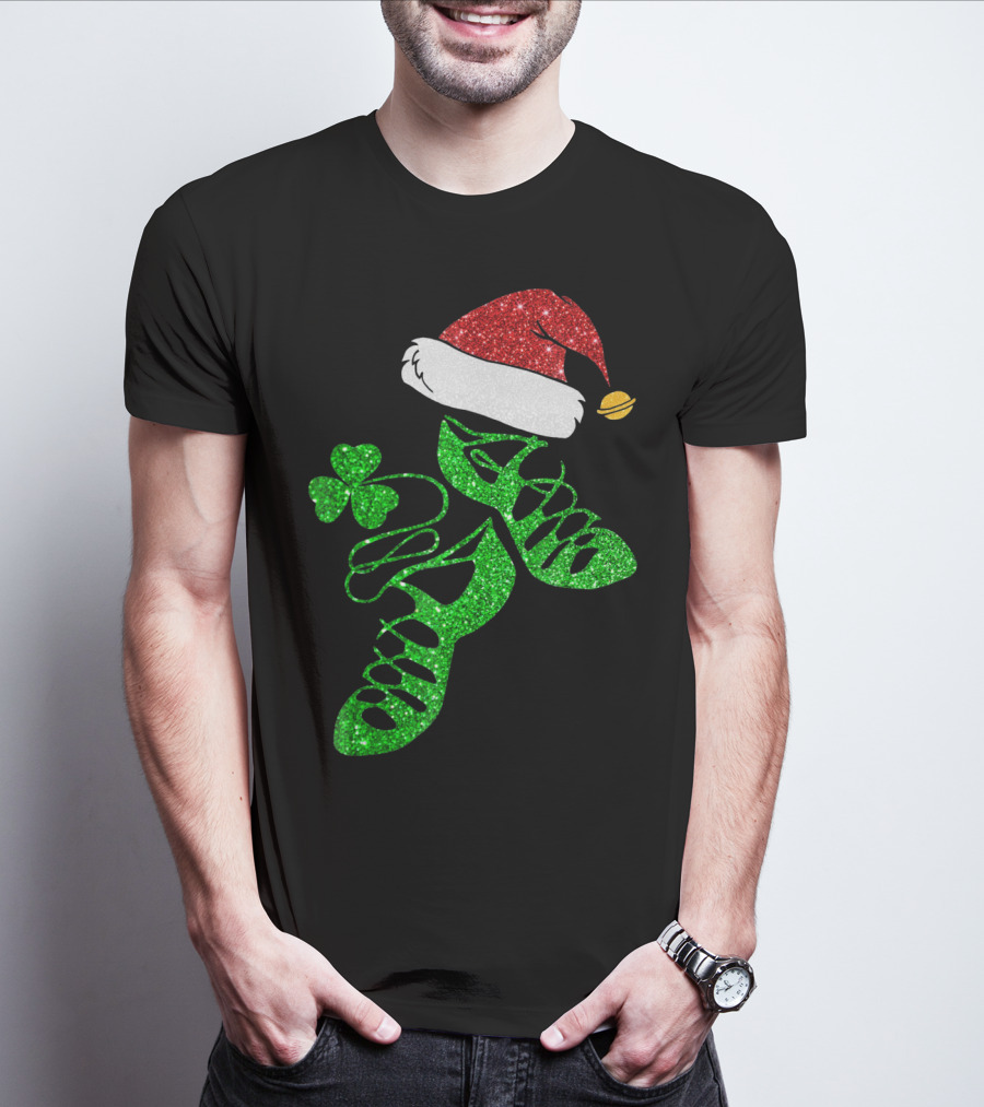 Santa Hat Irish Dance Shoes With Shamrock T-Shirt