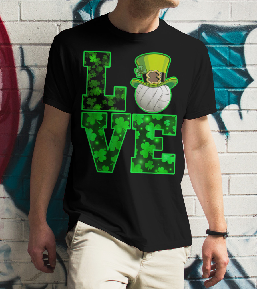 LOVE VOLLEYBALL Shamrock Leprechaun Hat T-Shirt
