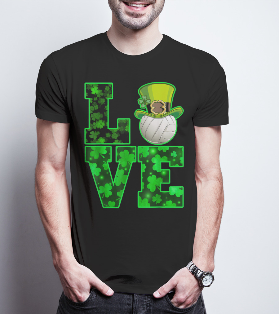 LOVE VOLLEYBALL Shamrock Leprechaun Hat T-Shirt