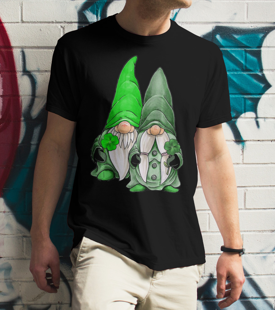 Green Gnomes Tomte Leprechaun Shamrock St. Patrick's Day Duo T-Shirt