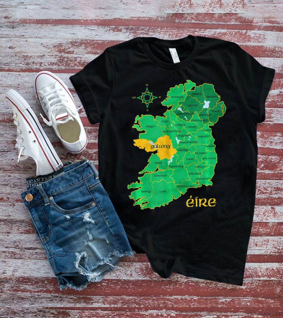 Galway Éire Irish County Map With Compass Rose T-Shirt