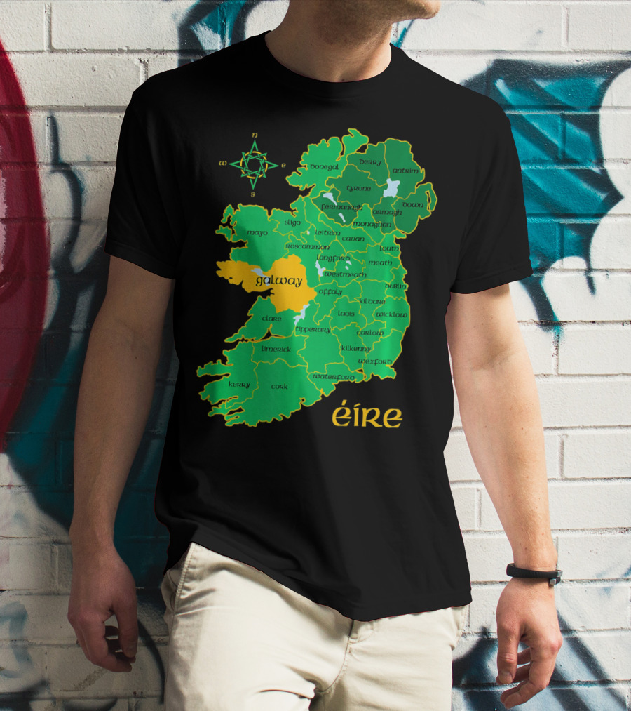 Galway Éire Irish County Map With Compass Rose T-Shirt