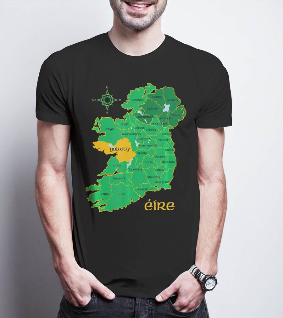 Galway Éire Irish County Map With Compass Rose T-Shirt