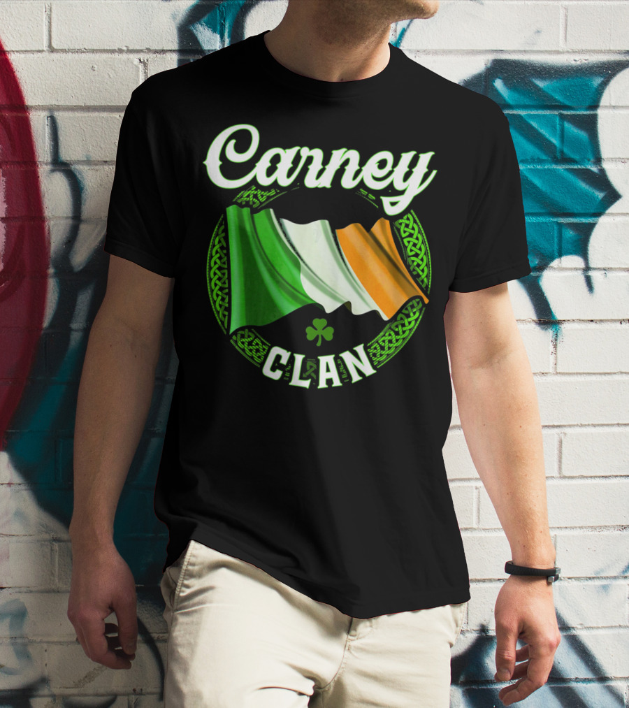 Carney Clan Irish Flag Ireland Celtic Knot Surname T-Shirt
