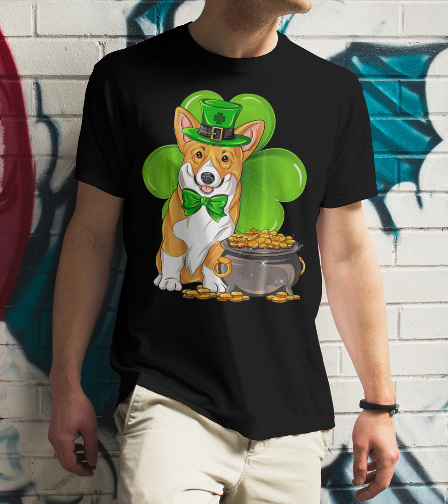 Pembroke Welsh Corgi St Patricks Day Leprechaun Hat Shamrock Pot Of Gold T-Shirt