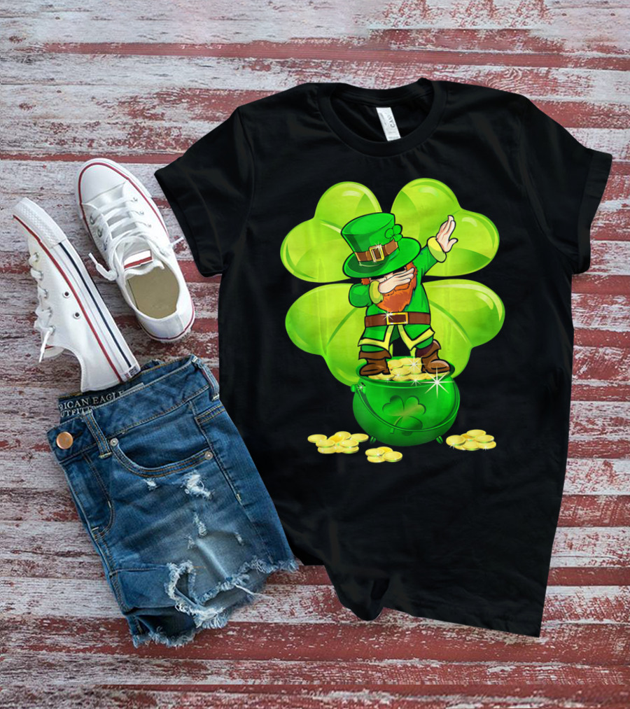 Dabbing Leprechaun Gold Coins Shamrock T-Shirt