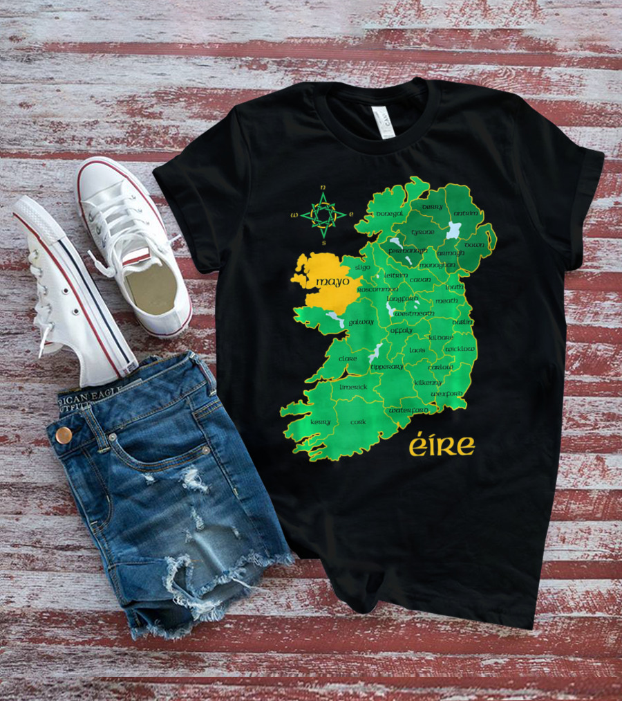 Map Of Mayo Éire Ireland Counties With Compass Rose T-Shirt