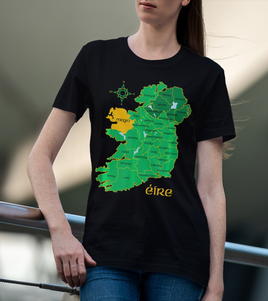 Map Of Mayo Éire Ireland Counties With Compass Rose T-Shirt