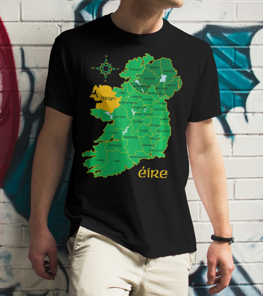 Map Of Mayo Éire Ireland Counties With Compass Rose T-Shirt