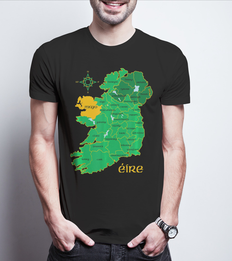 Map Of Mayo Éire Ireland Counties With Compass Rose T-Shirt