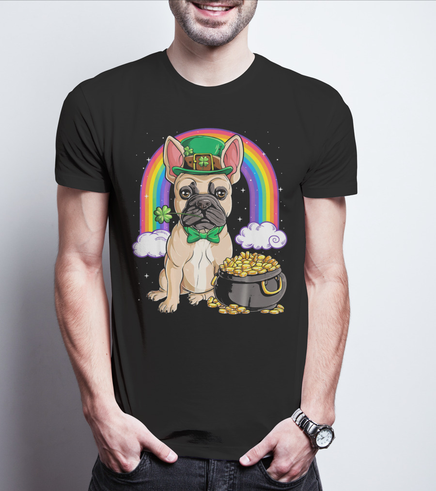 French Bulldog Leprechaun Rainbow Pot Of Gold T-Shirt