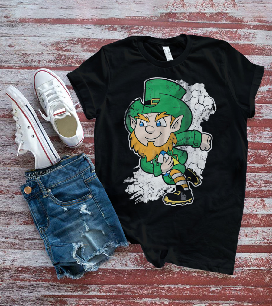 Irish Rugby Leprechaun With Rugby Ball On Cracked Background T-Shirt