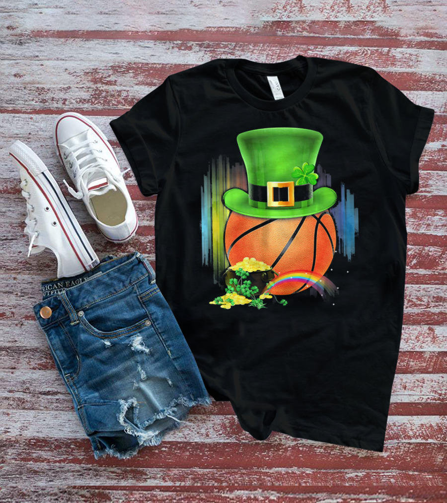 Basketball Leprechaun Hat Coin Rainbow Saint Patrick T-Shirt