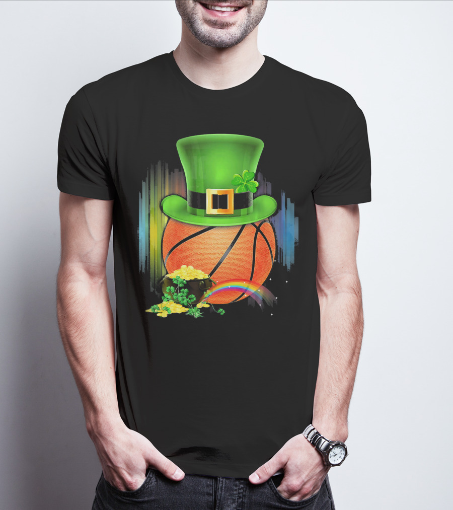 Basketball Leprechaun Hat Coin Rainbow Saint Patrick T-Shirt