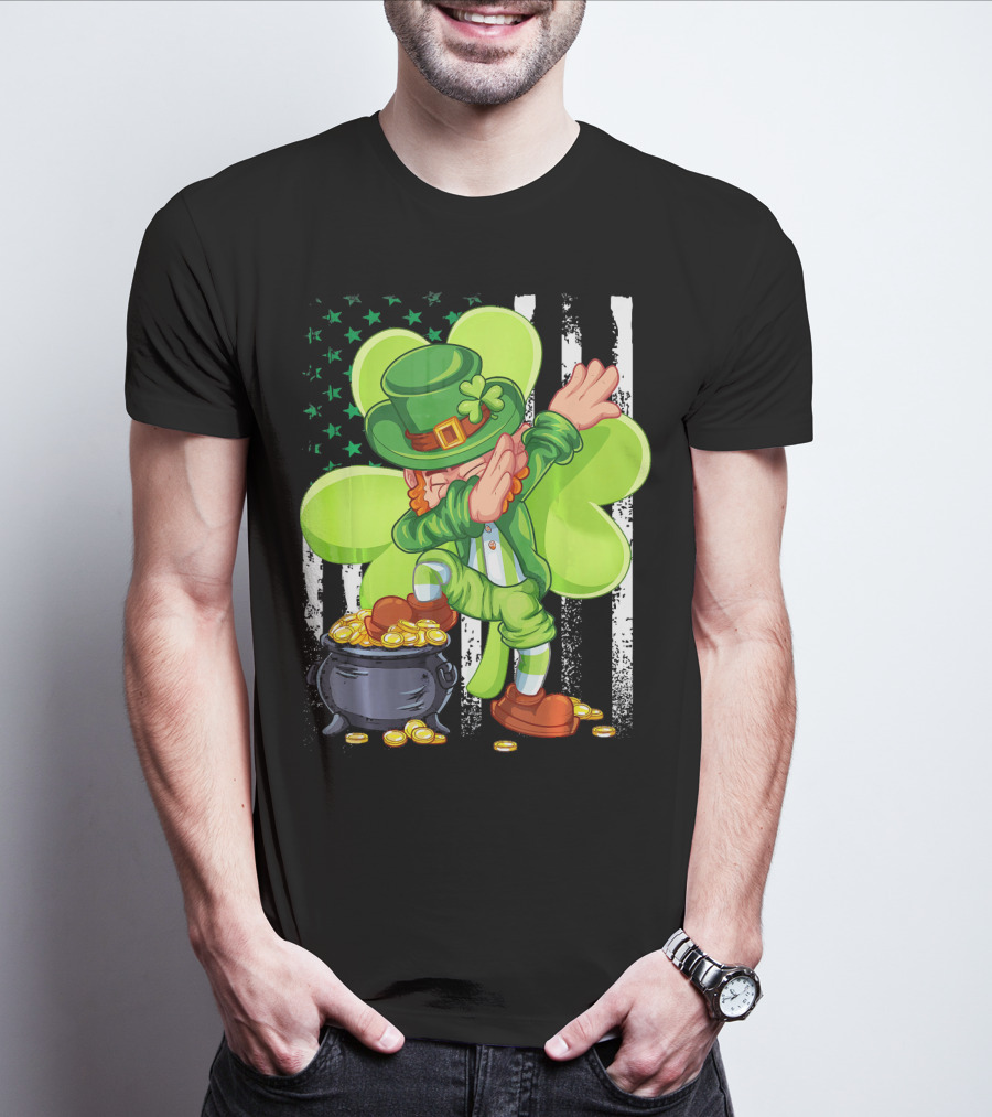 Leprechaun Dabbing With Pot Of Gold And Shamrock T-Shirt