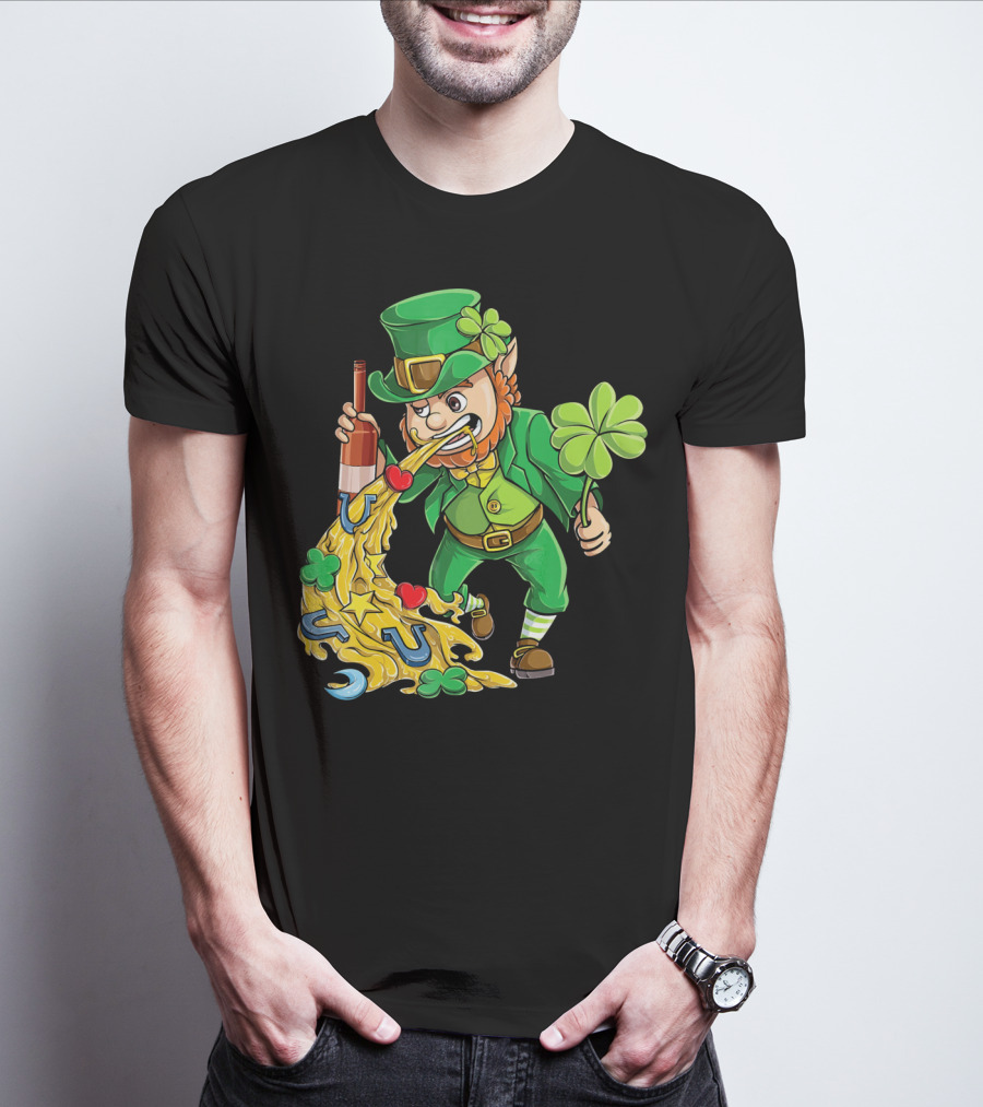 St Patricks Day Leprechaun Pouring Shamrocks Hearts Horseshoes And Stars T-Shirt
