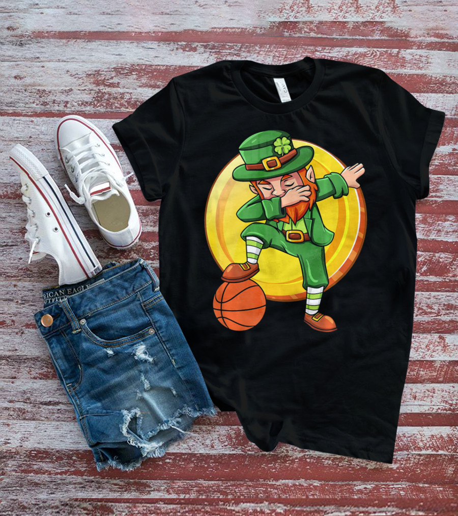 Dabbing Leprechaun Basketball St Patrick Coin T-Shirt