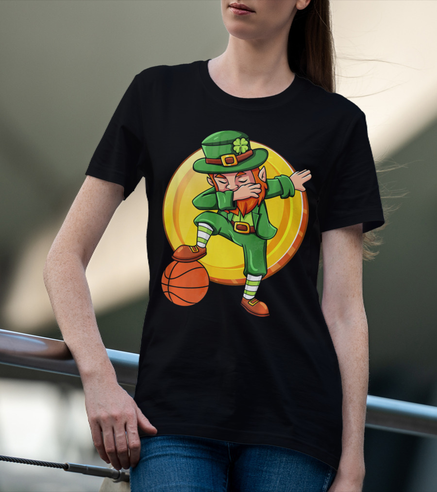 Dabbing Leprechaun Basketball St Patrick Coin T-Shirt
