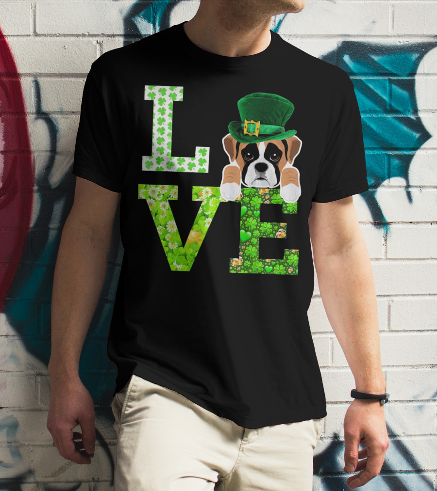 Leprechaun Hat Boxer Puppy Clover Love St. Patrick's Day T-Shirt