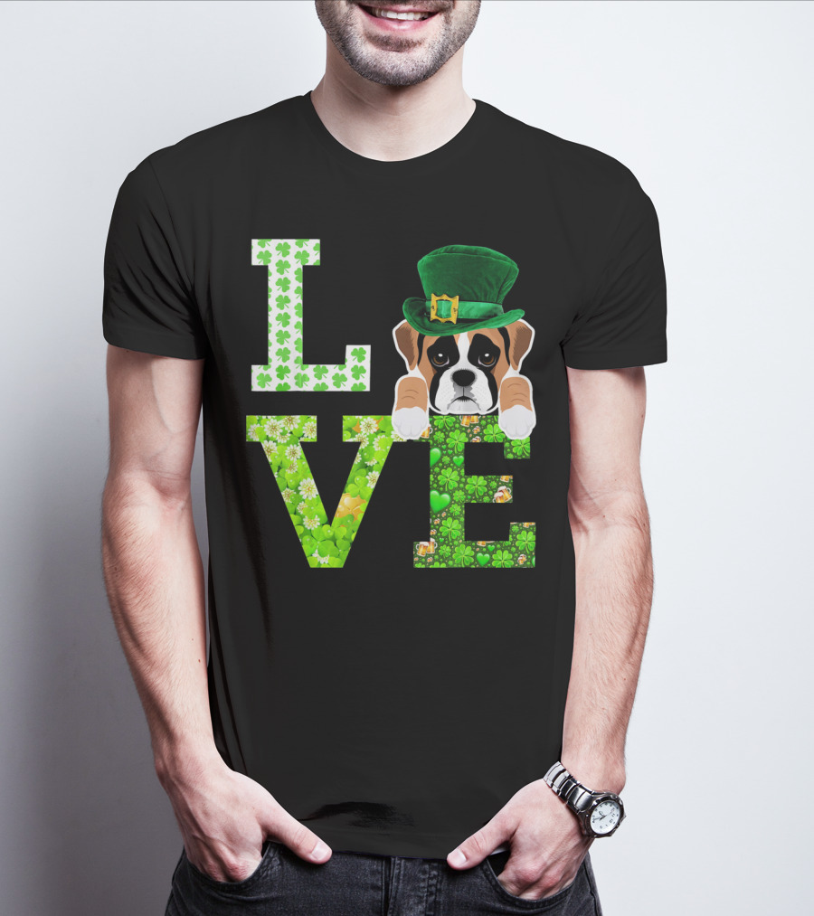 Leprechaun Hat Boxer Puppy Clover Love St. Patrick's Day T-Shirt